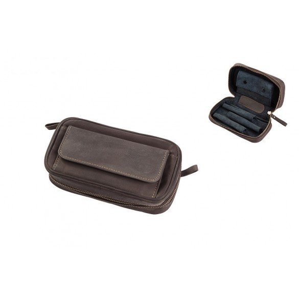 Pfeifentasche Leder Angelo braun 3er